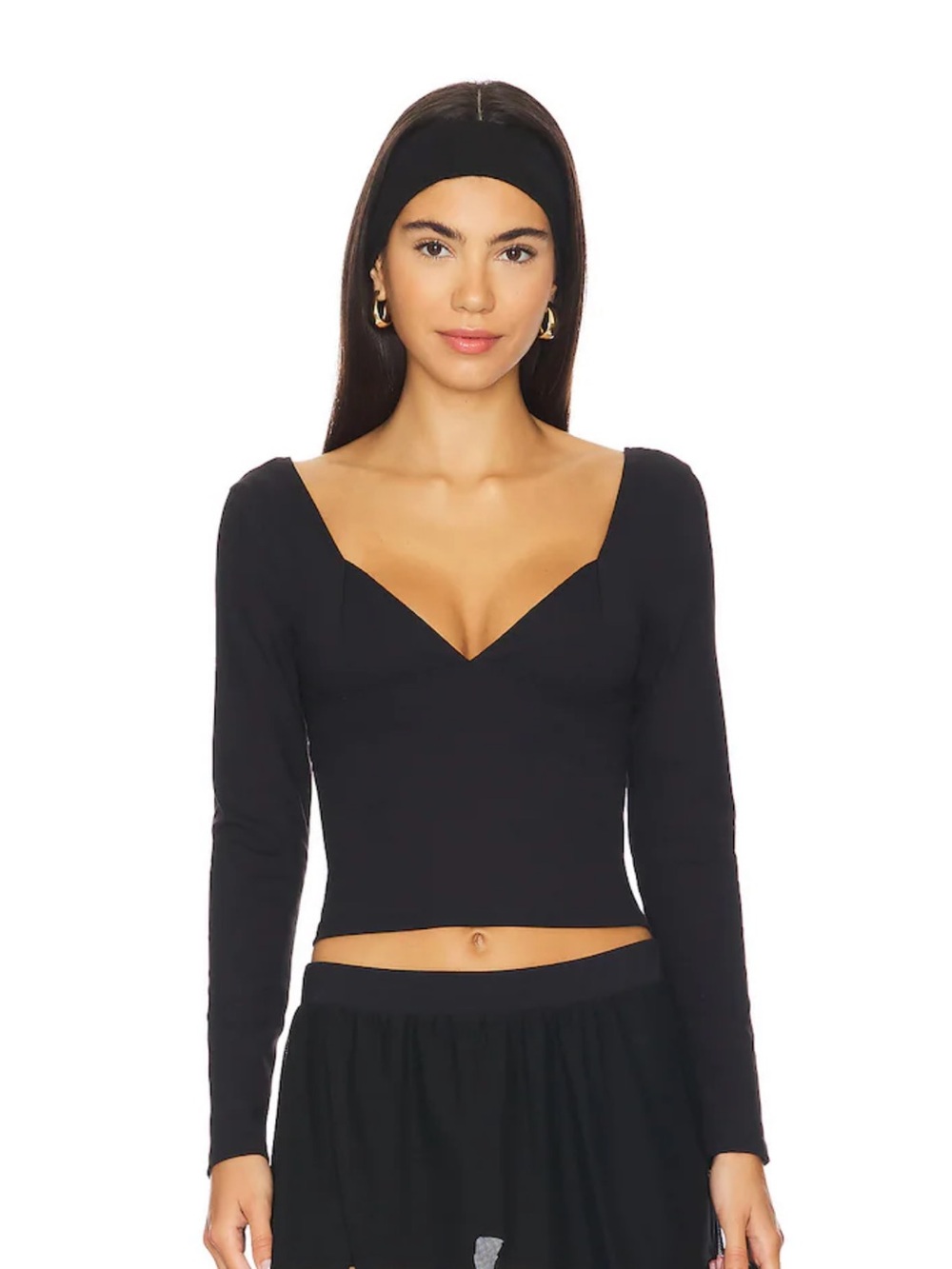 Free People Black Long Sleeve Sweetheart Crop Top